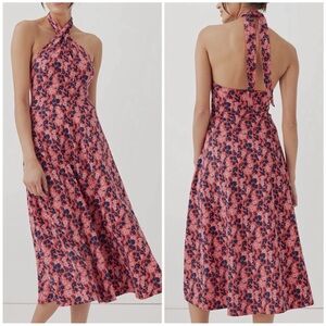 Pact Organic Fit & Flare Modern Halter Sweet Floral Cayenne Dress Size Medium